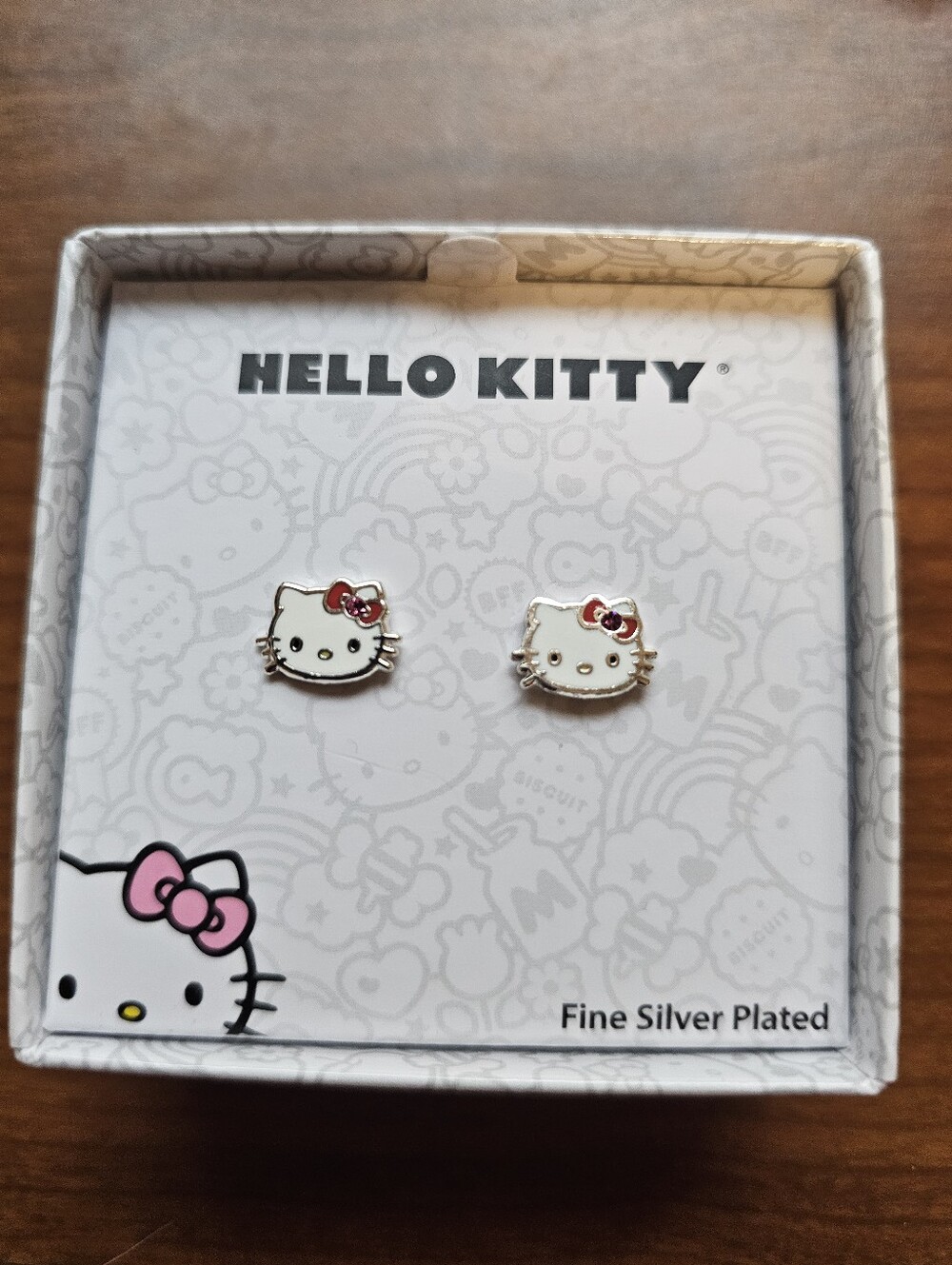 Hello Kitty Silver-Plated White and Pink Bow Stud Earrings